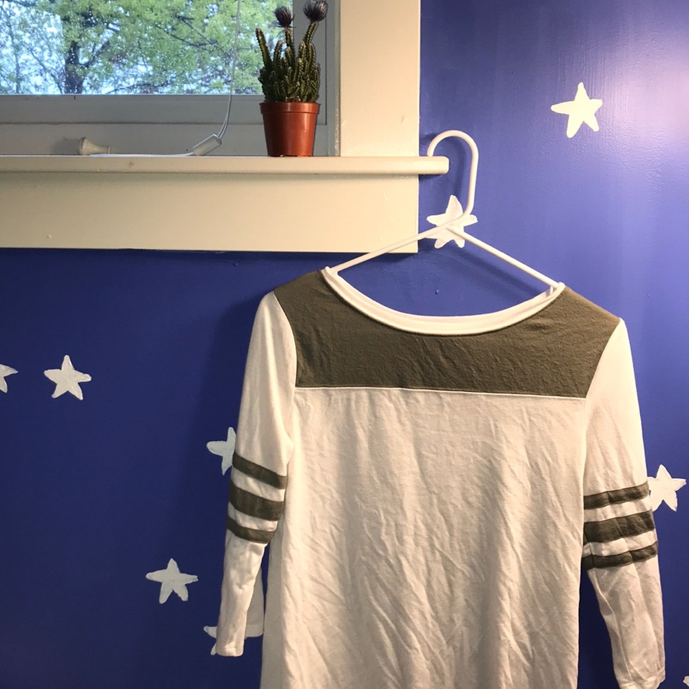 Army Green and White Baseball Tee